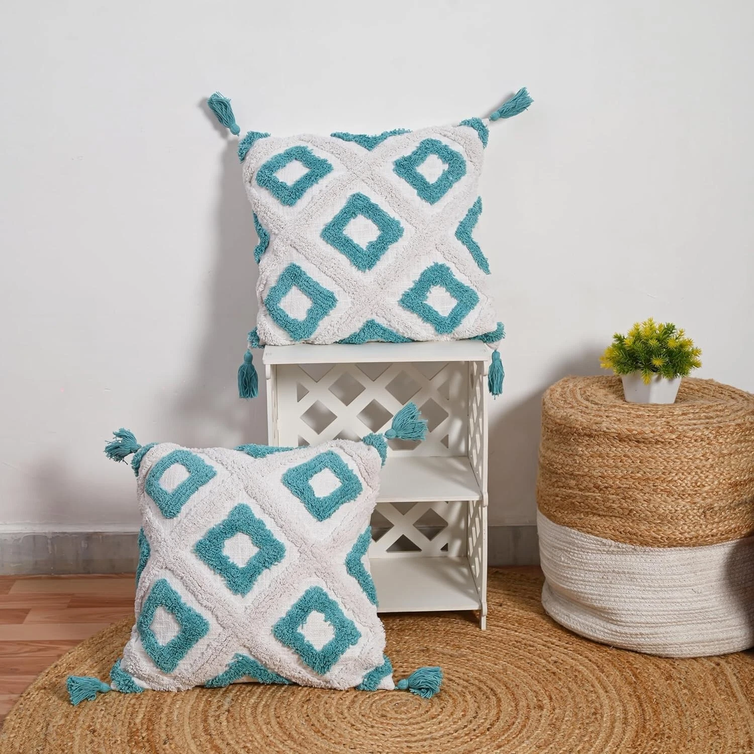 Handwoven Tufted Cushion Cover/Outdoor Cushion Cover Set Of 2 Pic Cushion Cover