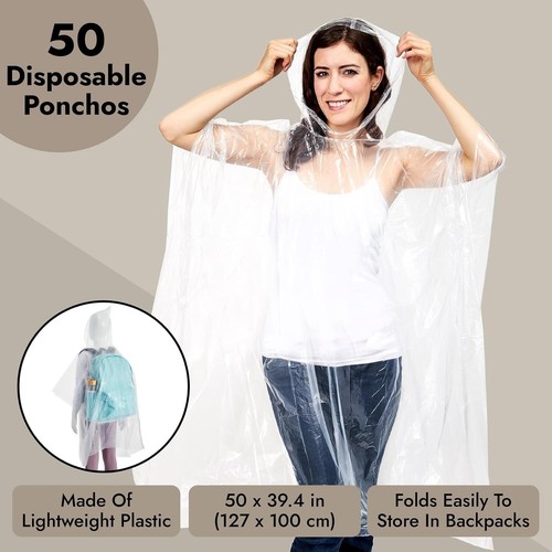 Individually Wrapped Colorful Adult Rain Ponchos - 50 Bulk Pack for Emergencies - Picture 7 of 11