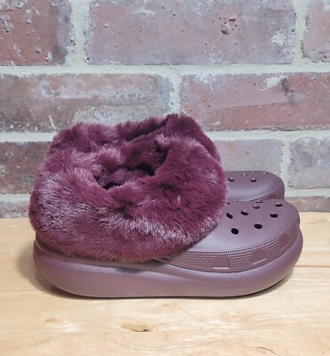 New Crocs Unisex Classic Furever Crush Lined Clog Dark Cherry