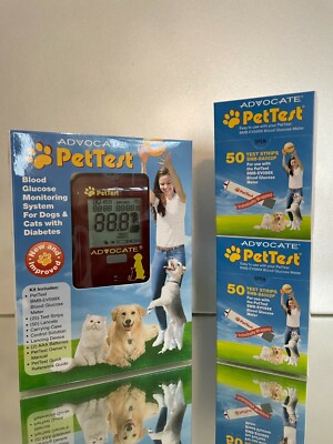 Advocate Pet Test Dog Cat Blood Glucose Meter Kit plus 125 Strips EXP 01/2027