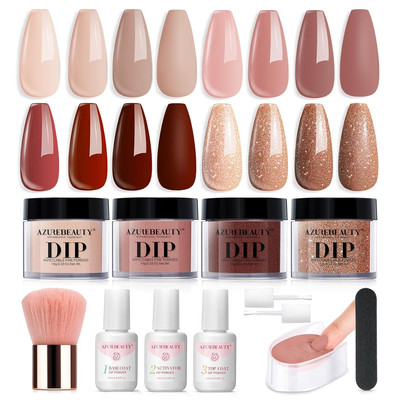 Dip Powder Nail Kit Starter, 4 Colors Skin Nude Brown Glitter, Acrylic Dippin...