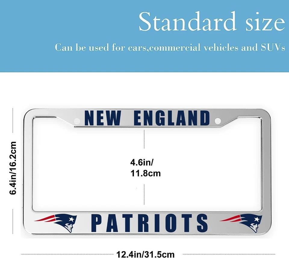New England Patriots Aluminio Metal Plata Marco de Placa Auto Camión Coche Foto 2 de 3