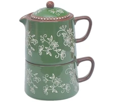 Temp-tations Tea for One, Tea pot & Cup, Floral Lace Green H311622