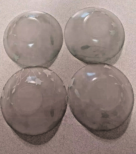 Arcorac French Frosted Glass Bowls Green Tulips Floral Design 6.5" Set of 4 - Picture 4 of 4