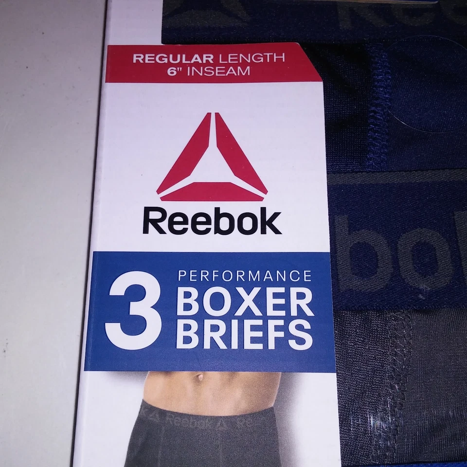 Reebok Underwear Mens Boxer Briefs 3 Pack Solids Black Blue Gray Fly Pouch New - Image 4 of 4