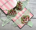 Victoria’s Secrret Wicked Strawberry Embroidery Balconette Unlined  Bra Set Mint