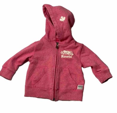 Baby ROOTS Canada  Zip Up Pink Salt & Pepper Sweater Hoodie Size 3-6 months