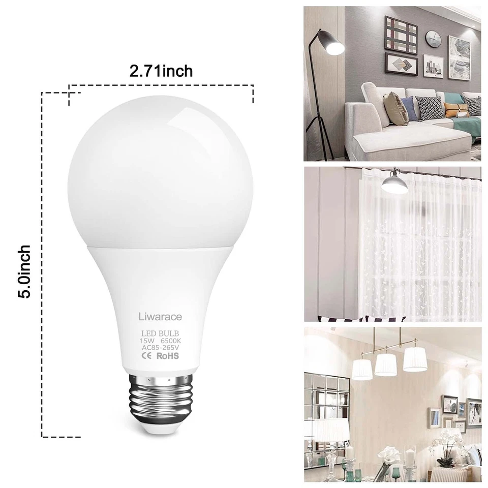 150W Equivalent LED Light Bulbs E26 Base - A19 Daylight 6500K Energy Saving Lamp - Image 4 of 4