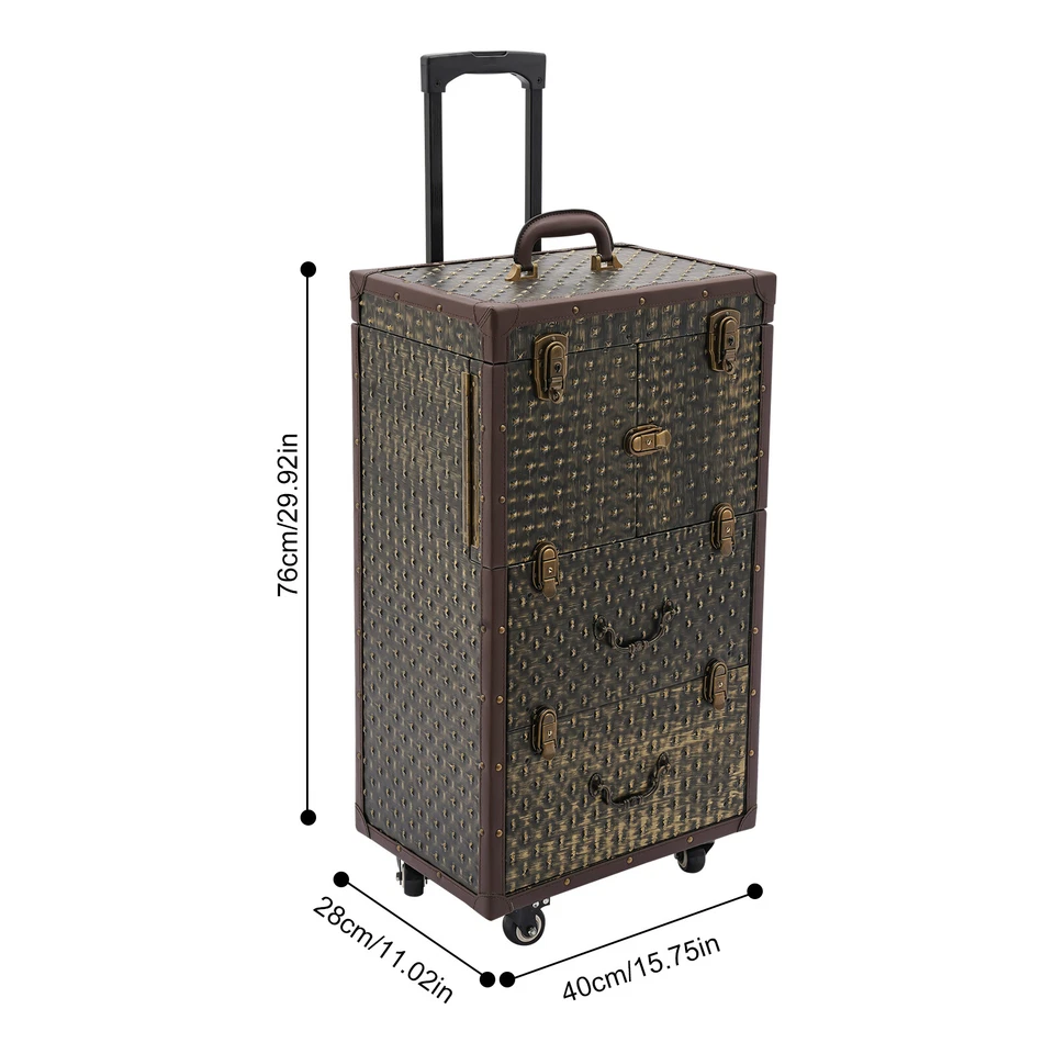 Estuche rodante de maquillaje de PU y PVC bloqueable cosmético con ruedas con llave de colección Foto 2 de 4