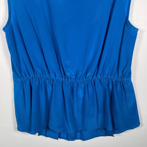 MARC JACOBS 100% SILK Satin Trim Sleeveless Peplum Hem Pleated Top LARGE - Picture 10 of 14