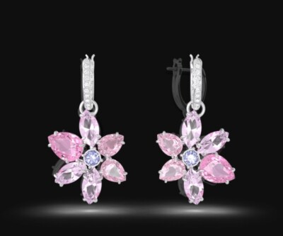 SWAROVSKI Gema drop earrings, Mixed cuts, Flower, Pink