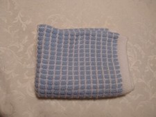 Handmade Knitted Baby Blanket Blue With White Borders