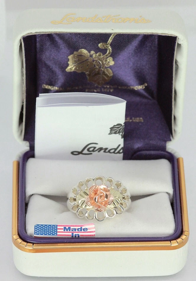 Anillo Landstroms Black Hills Oro Oro Rosa Flor Plata Esterlina Damas Talla 7 Foto 2 de 4