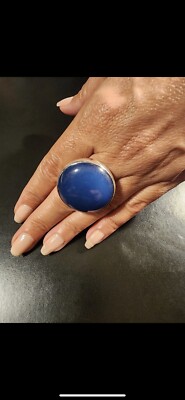 Handmade Natural Big Blue Lapis Gemstone 925 Sterling Silver Statement Ring S8