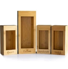 Ziplock Bag Organizer   Premium Bamboo 4 Pc. Set Gallon, Quart, Snack & Sandwich