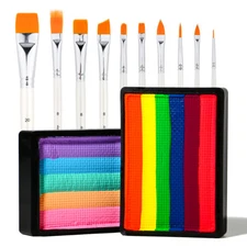 10 pcs Professional Face Paint Brushes with Face Paint Rainbow Cake Water Based