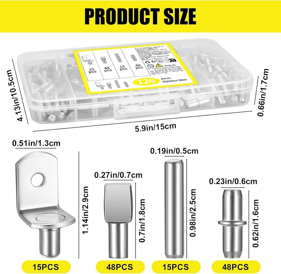 Kit de 120 piezas de pasadores de estante, 4 estilos de clavijas de soporte de estante, clavijas de estantería de 5/6 mm para estante Foto 2 de 4