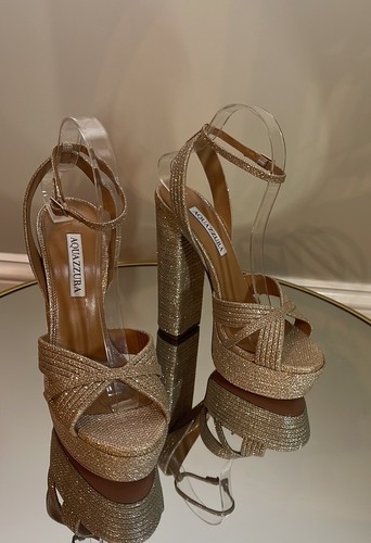 Aquazzura Sundance 140 Glitter Platform Heeled Sandals Size 38 - Picture 16 of 19