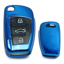 Chrome Blue TPU Key Fob Case For Audi A3 S3 A4 S4 A6 Q5 Q7 TT Folding Blade Key