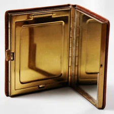 Unique Handmade Leather Compact with Mirror Original Fabric Pouch Montal