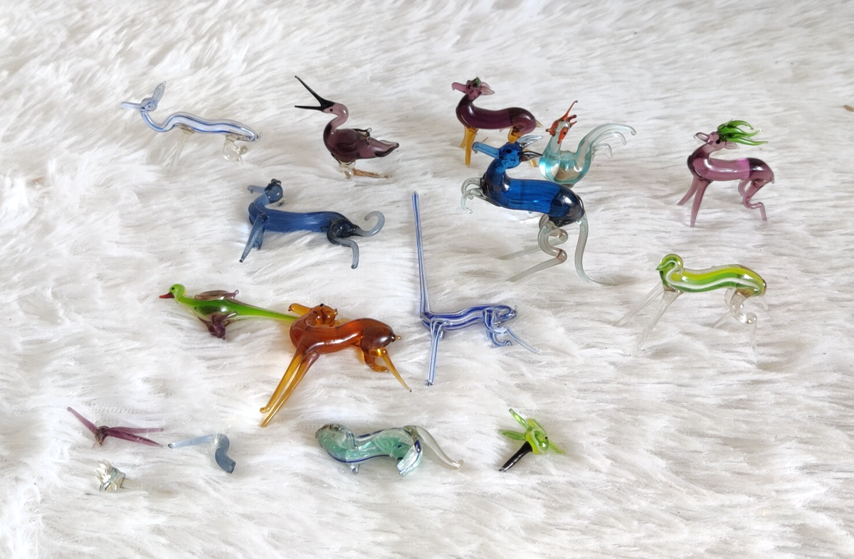 Vintage Beautiful Hand Blown Multi Color Glass Animal Figures