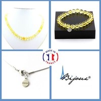 Schmuckset Armband Halskette Perlen Citrin 8 Mm. Kette Aus Stahl GrößE Pers
