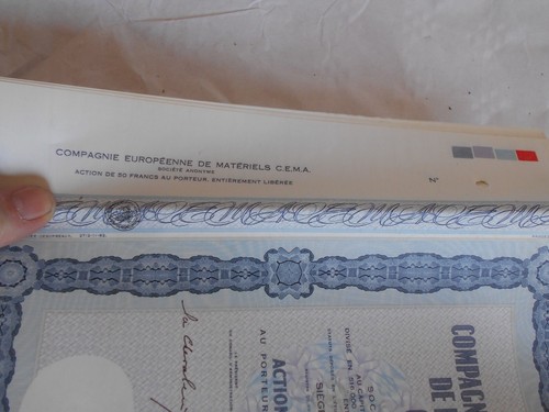 Vintage Aktienzertifikat Aktien Anleihen Aktionen C.E.M.A Europeene materiels - Bild 4 von 4