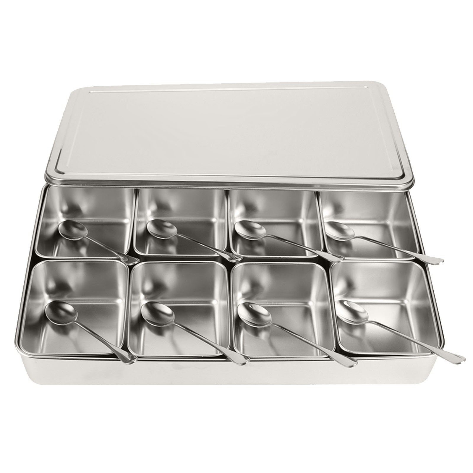 8 Grids Stainless Steel Seasoning Box Condiment Storage Containers Seasoning Jar