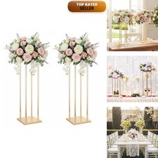 Metal Flower Centerpieces 23.6" Tall Gold 2pcs Geometric Column Vases Wedding