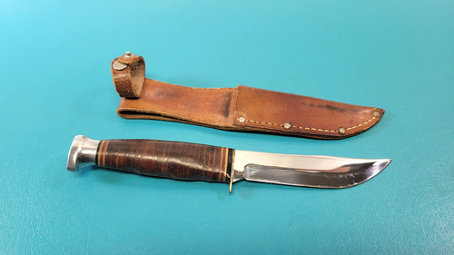 Vintage KA-BAR Hunting Knife Finger Grooved + Sheath Kabar TR1544