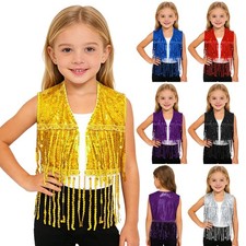 Kids Girls Waistcoat Street Crop Top Open Front Vest Theme Festival Competition