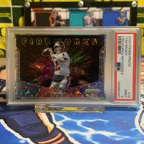 2020 PANINI PRIZM FIREWORKS NO HUDDLE #19 TOM BRADY PSA 9