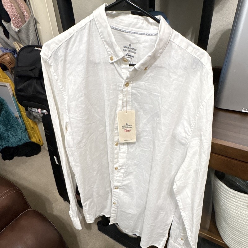 Springfield Reconsider Linen Button-Down Shirt White Long Sleeve Men's XL