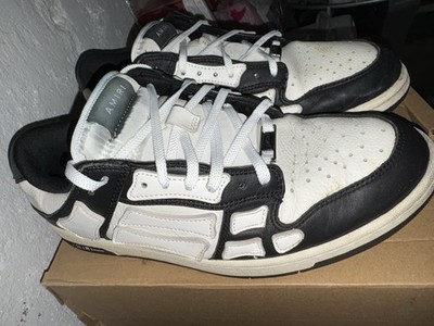 AMIRI ICONIC SKELETON LOW LEATHER TWO-TONE RUBBER SOLE SNEAKERS. SIZE 10.