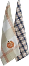 DII Fall Basics Kitchen Dishtowel Collection Printed & 18x28", Pumpkin Plaid 