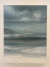 Original strukturierte Kunst Meereslandschaft blau weiß West Pier Brighton Öl auf Leinwand