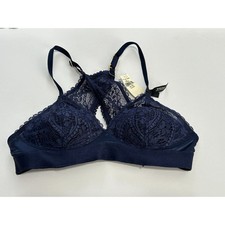 NWT Aerie Womens Navy Blue Paisley Lace Real Power Wireless Push Up Bra Size 32A