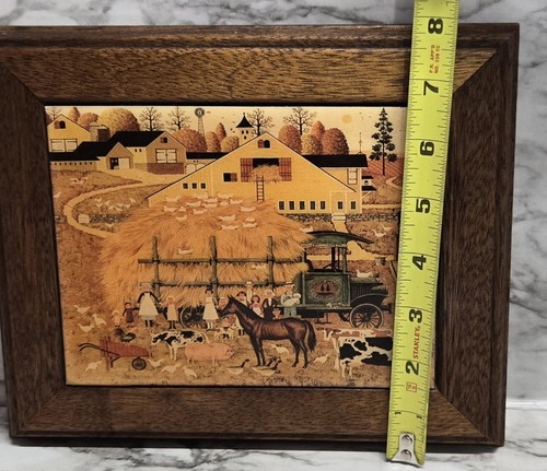 Vtg Folk Art Wall Hanging Wood Framed Beautiful Wood Grain Farm Farmhouse ... - Picture 11 of 11