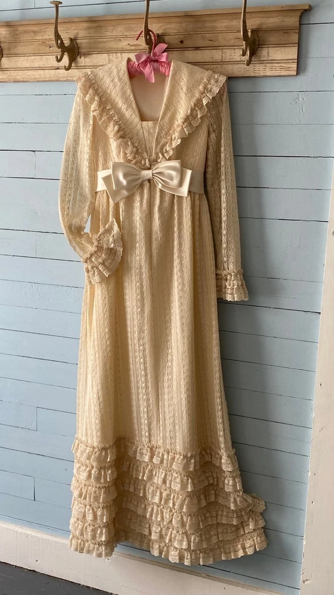chinese dress ladies Vintage 1930's Thrashed Lace Yellow Dress – Afterlife Boutique main image 0