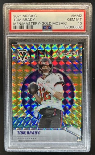 2021 Panini Mosaic Tom Brady Men of Mastery Prizm Gold #/10 Buccaneers PSA 10