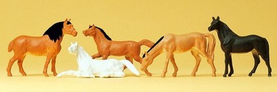 Preiser HO Scale Model Figure/Animals Set Assorted Horses/Foals 5-Pack
