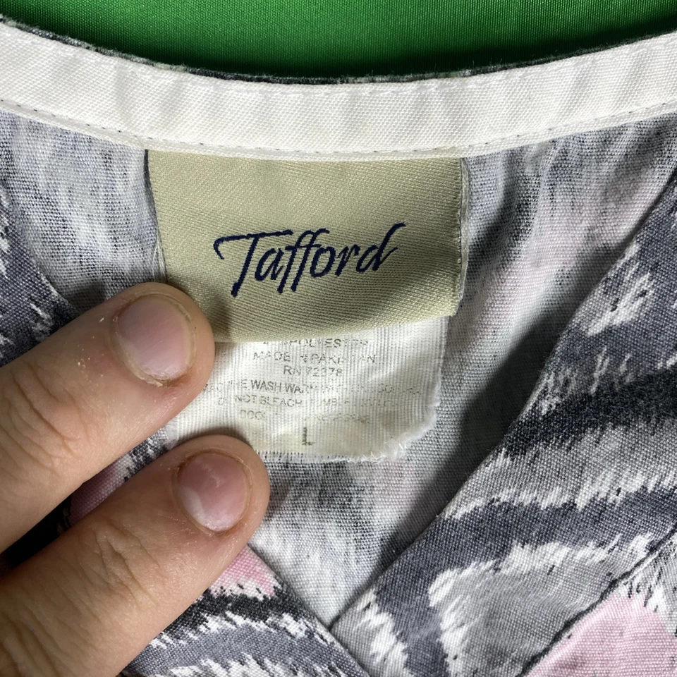 Large Square Patterned Black, White, Gray & Pink Tafford Scrub Top - Image 4 of 4