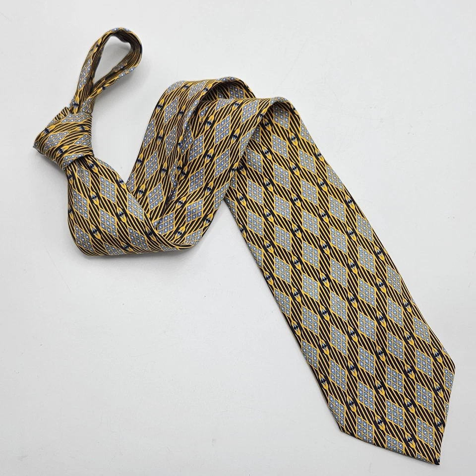 Corbata Battistoni 100 % seda para hombre 3,75" x 59" BAT 1024 amarillo azul geométrica Italia Foto 2 de 4