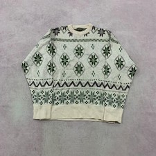 Vintage Knitted Jumper abstract patterned grandad knit sweater Men's M