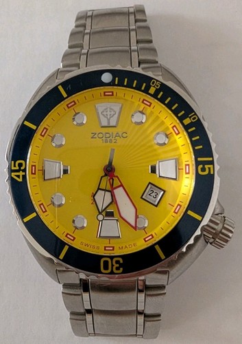ZODIAC OCEANAIRE WATCH ZO8003 AUTOMATIC SWISS MADE 45mm RARE YELLOW DIAL - Bild 8 von 8