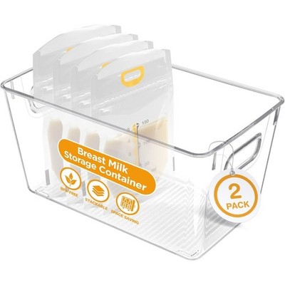 Breast Milk Storage Freezer Containers 2 Pack Reusable Organizer Bins for
