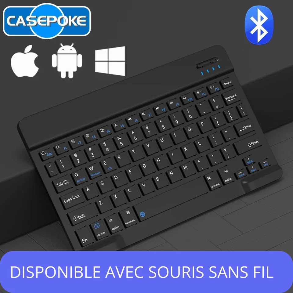 Clavier Sans Fil Bluetooth Français Azerty Android IOS Mini Tablette Universelle - Photo 2/4