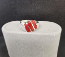 Sterling Silver Mexico Red Enamel Inlay Ring