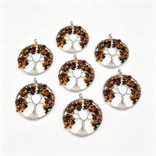 12pcs Natural Tiger Eye Stone Tree of Life Pendants Money Tree 50mm Wholesale