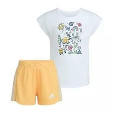 Adidas Little  Toddler Girls Graphic T-Shirt  Mesh Shorts, 2 Piece Set